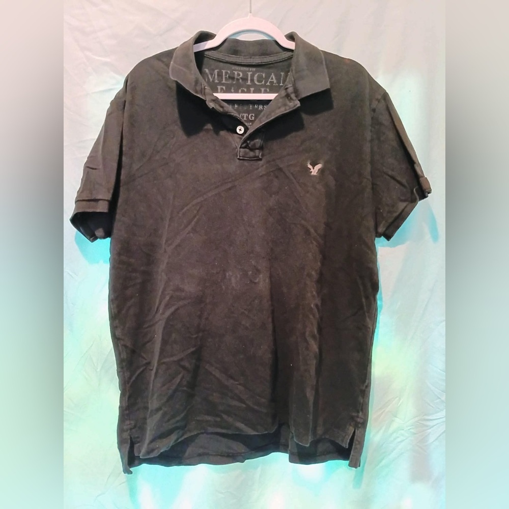 American Eagle Outfitters Men’s Black Polo with Embroidered Logo